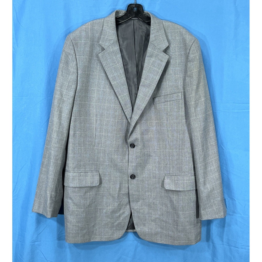 CLUB ROOM Gray CHECK PRINT 2-Button SINGLE VENT Sport Coat JACKET Blazer Sz 46/L